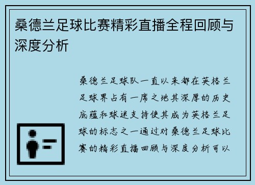 桑德兰足球比赛精彩直播全程回顾与深度分析